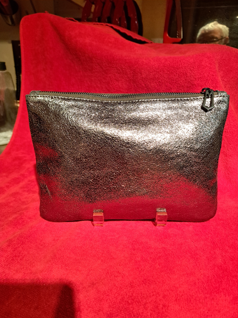 Marc Jacobs Metallic Black Leather Zip Clutch